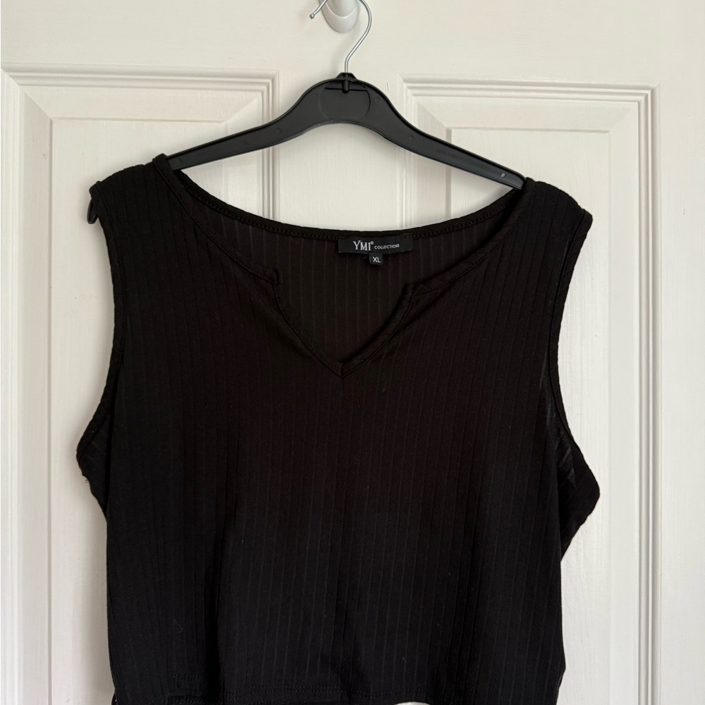 YMI Black Ribbed Crop Tank Top